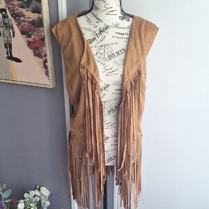 Fringed Tan Suede Vest